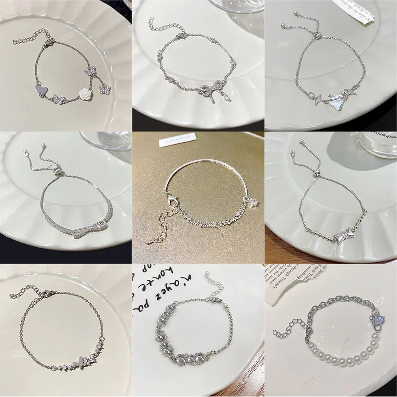 DAIHE Star Zircon Charms Thin Bangle Luxury Double Layer Beaded Fine Chains And Link Bracelets