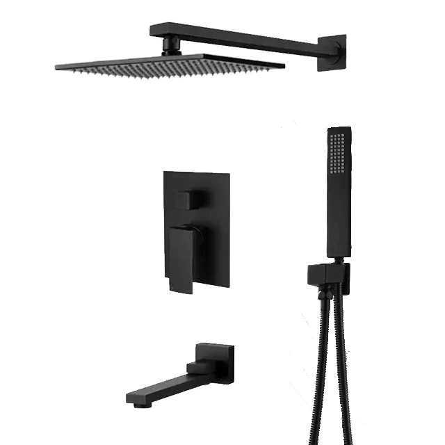 DULABRAHE New Design Luxury Matt Black Rain Concealed Shower Bathroom Shower Faucet Set