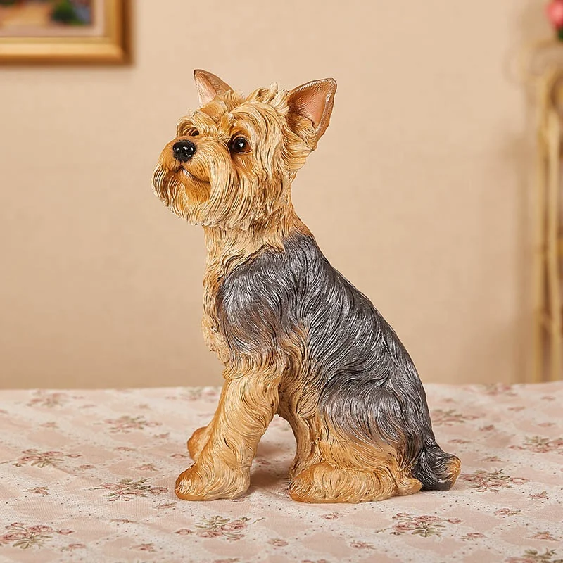 OEM Luxury Realistic Resin Yorkshire Terrier Dog Figurine Statue Home Garden Decor Animal Figurine Yorkie Dog Polyresin Ornament