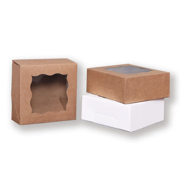 Amazon Hot Selling Wholesale Kraft Paper Baking Box Open Window Cake Muffin Paper Cup Paper Boxes