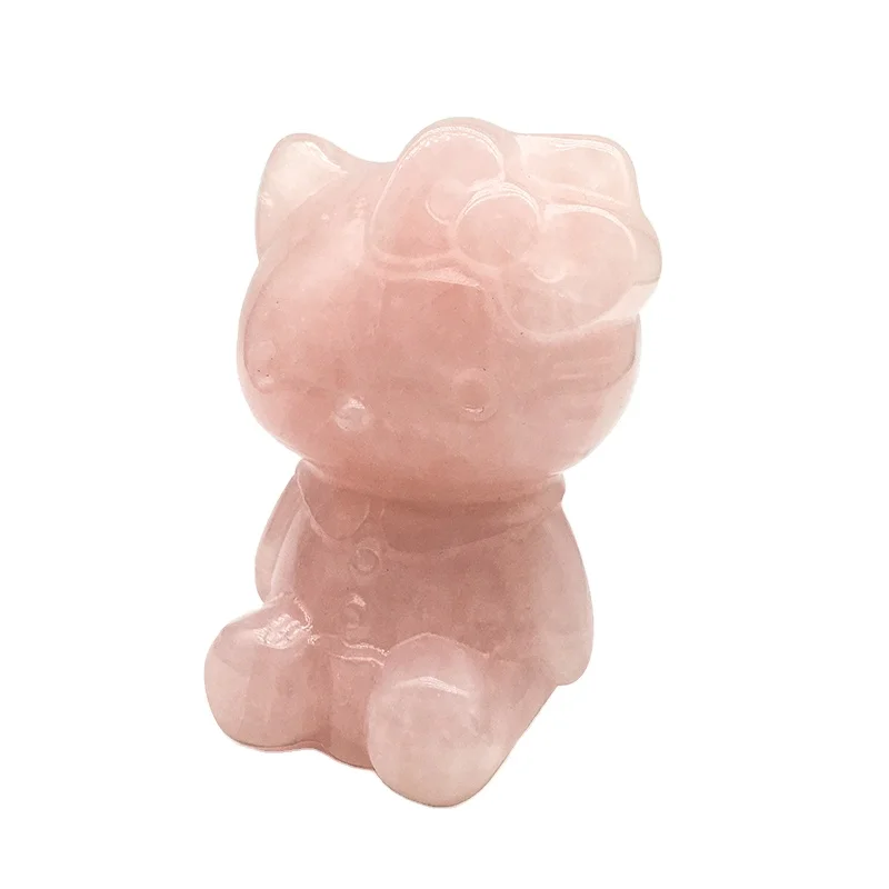 Оптовая продажа натуральный хрустальный розовый кварц hello kitty 5 дюймов большой размер кристалл резьба по дереву роза для украшения дома