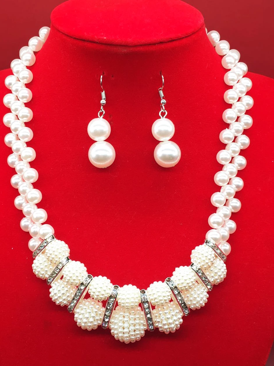 Factory wholesale pearl necklace and earring sets fashion charm multi-layers pearl jewelry sets