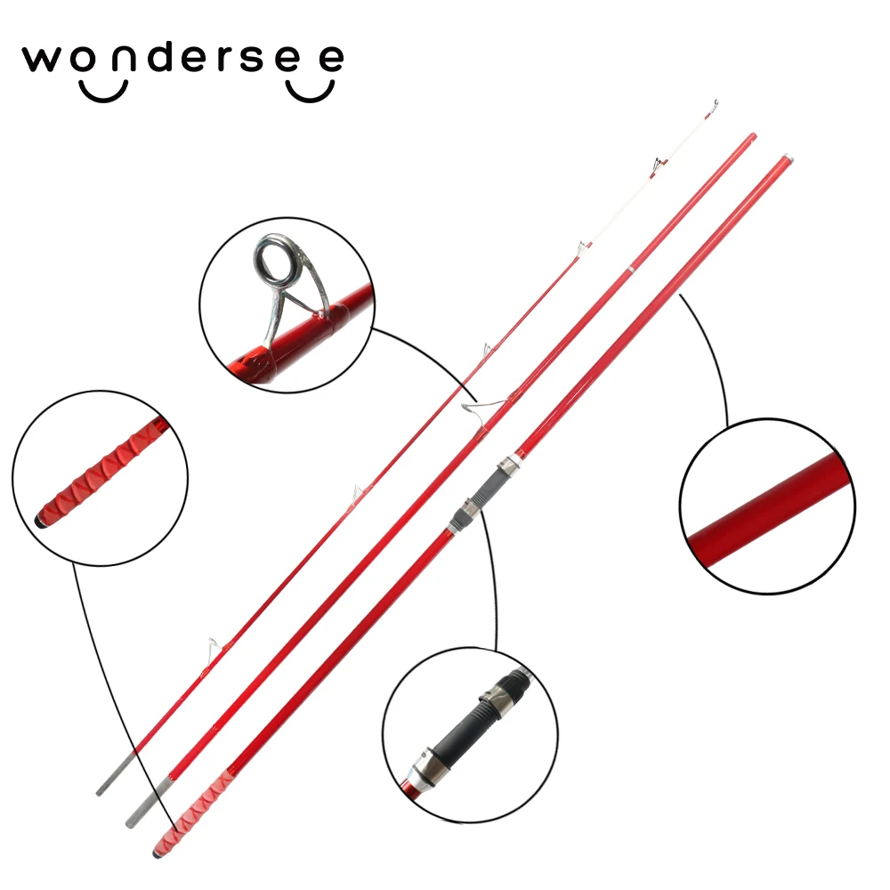 HYD-OEM/ODM Factory  3 Sections Long Casting  Spinning Shore Gig 4.5m carbon rim tubular Rod Surf Fishing Rod