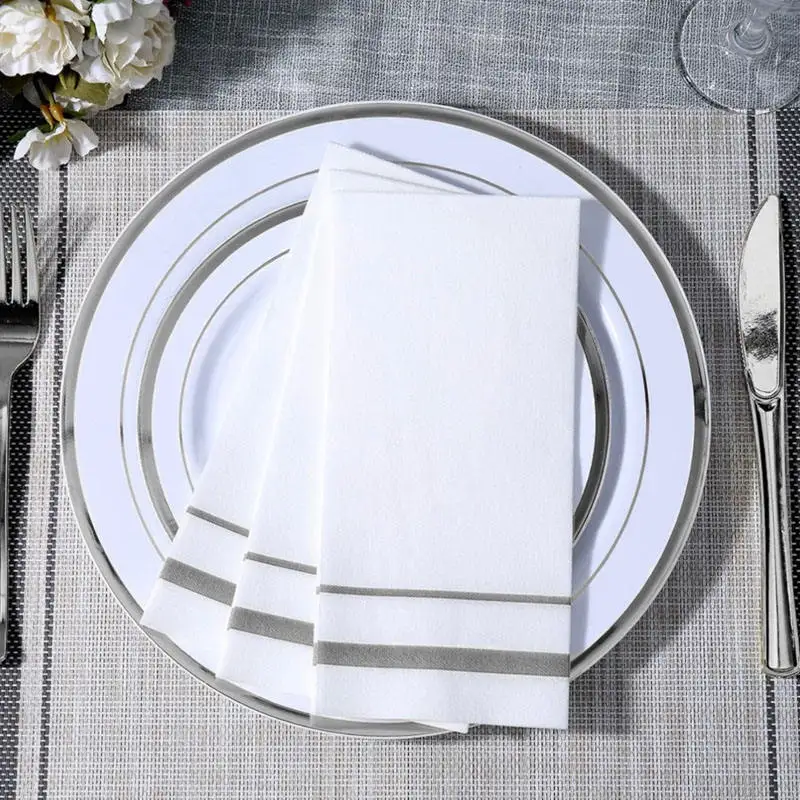 Luxury 40*40 Linen Feel Guest Dinner Towels Party Wedding Soft Absorbent Hand Airlaid Folded Tissue Paper Napkins Custom