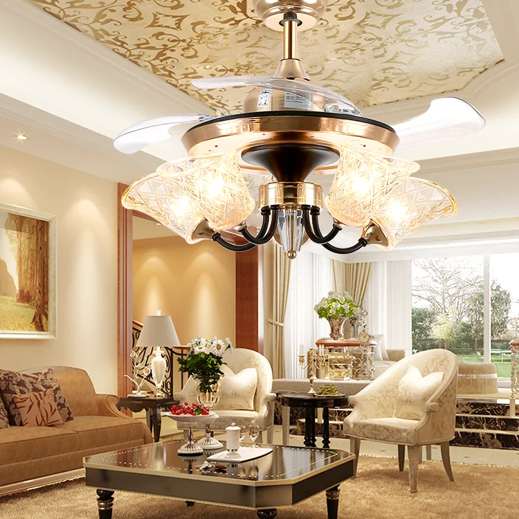 Zhongshan Manufacturer New Style 36 Inches Ceiling Fan with Folding Blades Decorative 5 Lights Chandeliers Pendant Lamp