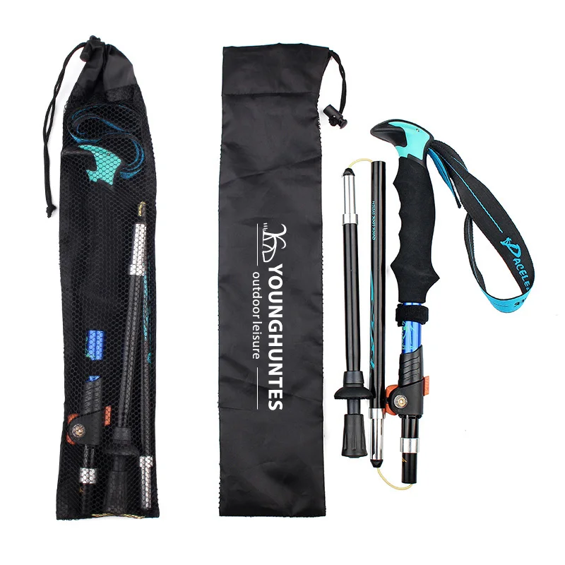 Younghuntes Quality Portable Sport Jungle Hiking Cane Lightweight Camping Climbing 5 Section Aluminum Stick Collapsible Ski Pole