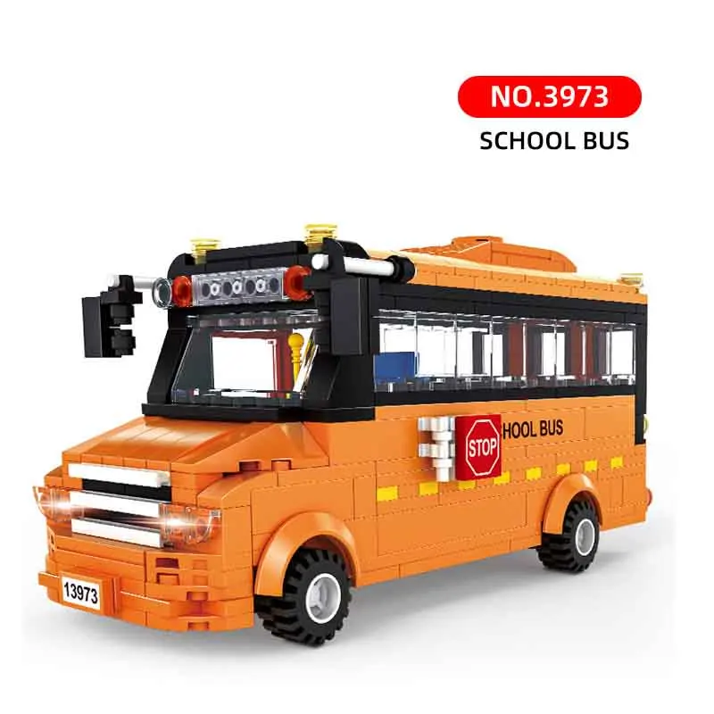 3973 Transportation Series Creative Plastic Build Block Double Decker Bus School Bus Small Particle Building Brick Sets for Kids