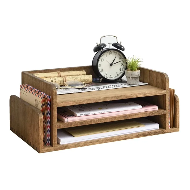 Nature 3 Tier Office Mail Sorter Organizer Rack Telephone Stand Document Holder Wood Desk Organizer