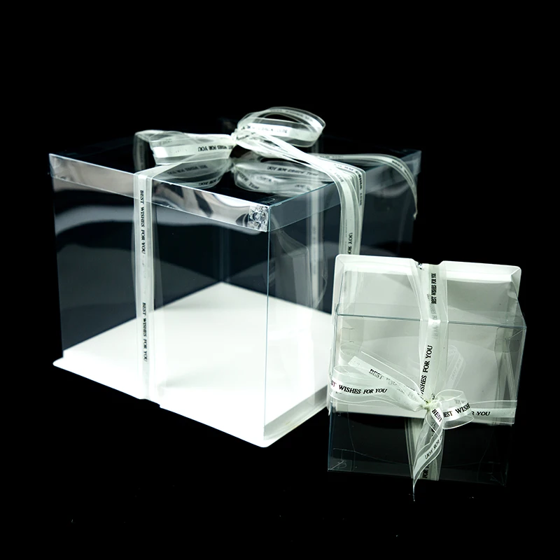 Custom Luxury clear Cake Gift Box Transparent Wedding Cake Birthday Packing Packaging for Wedding/party with Ribbon