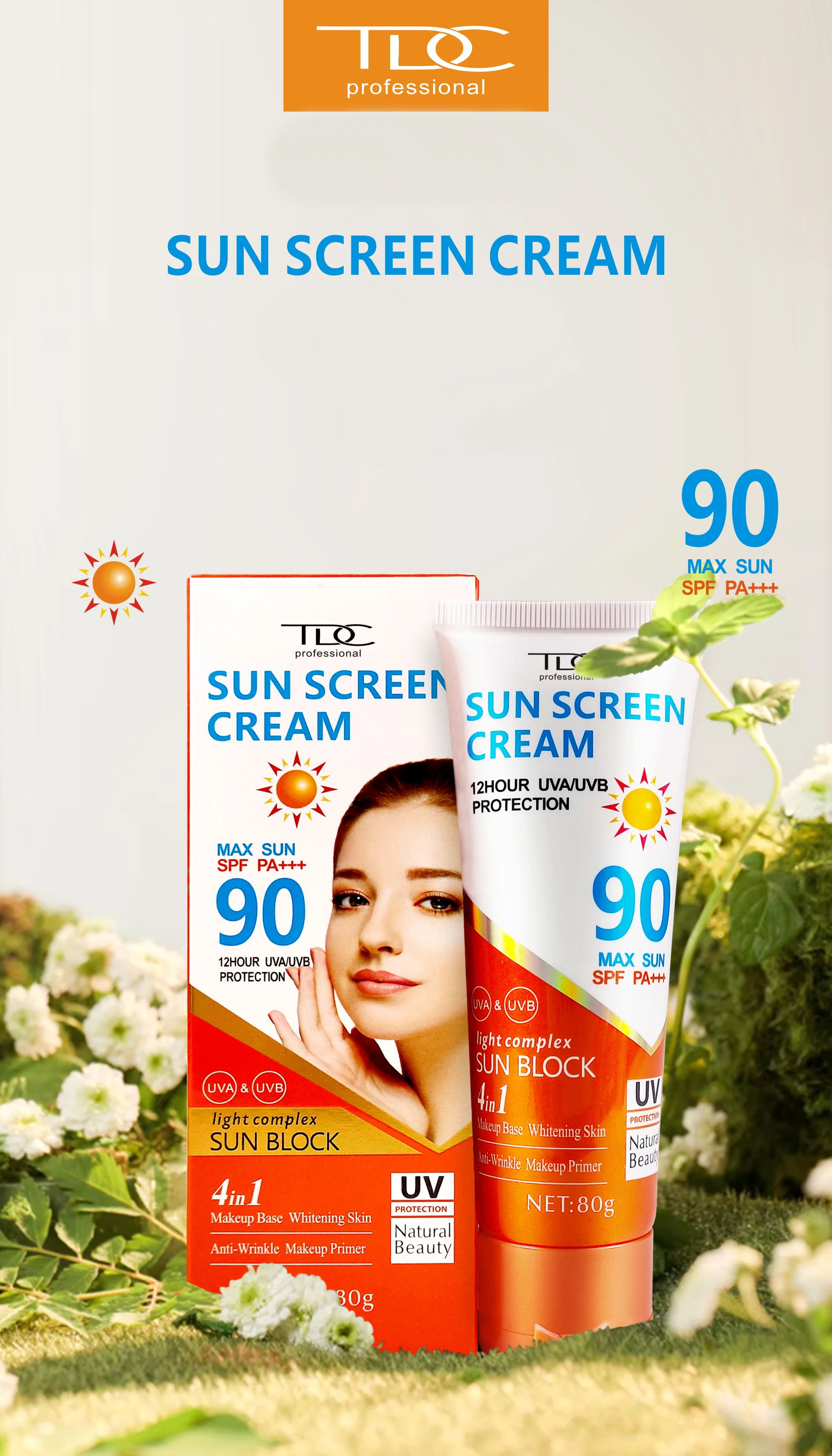 Hot Selling Lasting  Natural Whitening Spf 90 PA+++ Sunblock Sunscreen Cream Skin Care Nourishing Preventing Skin Cream