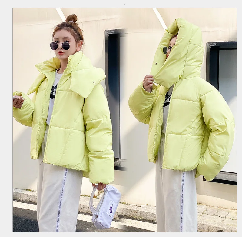 2024 winter new Korean style fluffy hooded bread down jacket women thick loose short jacket hot selling parkas