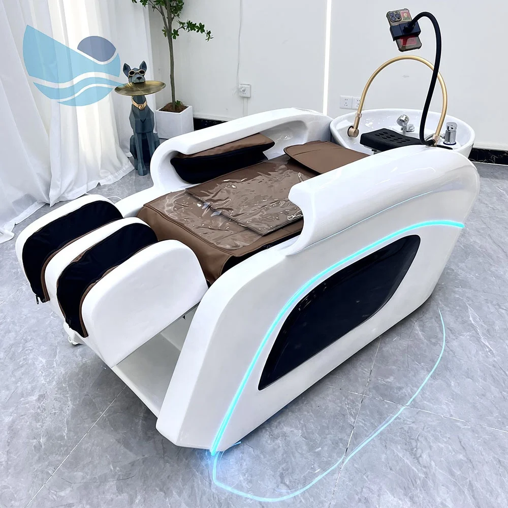 Hot Sale Modern Luxury Electric Massage Washing Chair For Barbershop Water Therapy Deep White Wash Basin Headspa Shampoo Bed