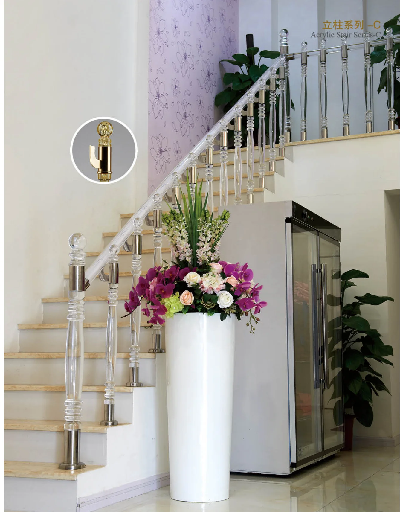 New high-grade crystal stair handrail, guardrail, column, acrylic handrail