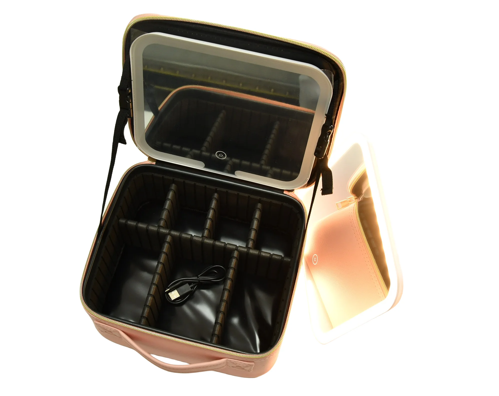 New Style LED Light Mirror Large Capacity  Makeup Storage Box Professional Chargeable USB Travel Portable Cosmetic Bag