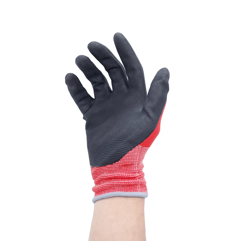 15 Gauge Red Nylon And Spandex Black Nitrile Foam Finish Coated Foam Nitrile Glove