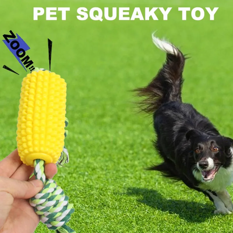 Tough Durable Rubber Squeaky Interactive Dog Toy Puppy Teeth Cleaning Corn Stick Chew Toy