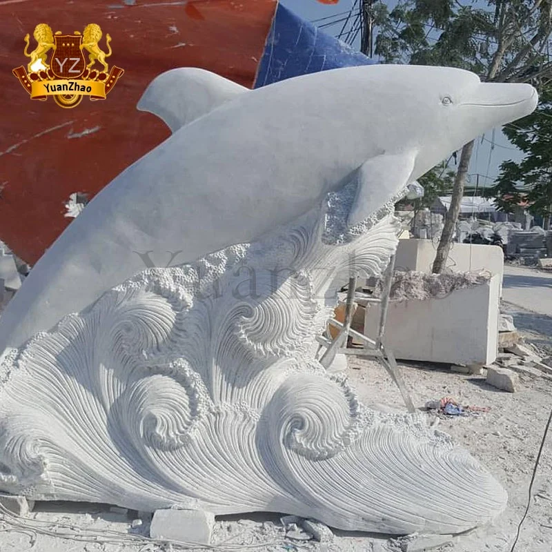 White Marble Stone Dolphins Sculpture Fountain Hand Carved Natural Marble Dolphin Sculpture
