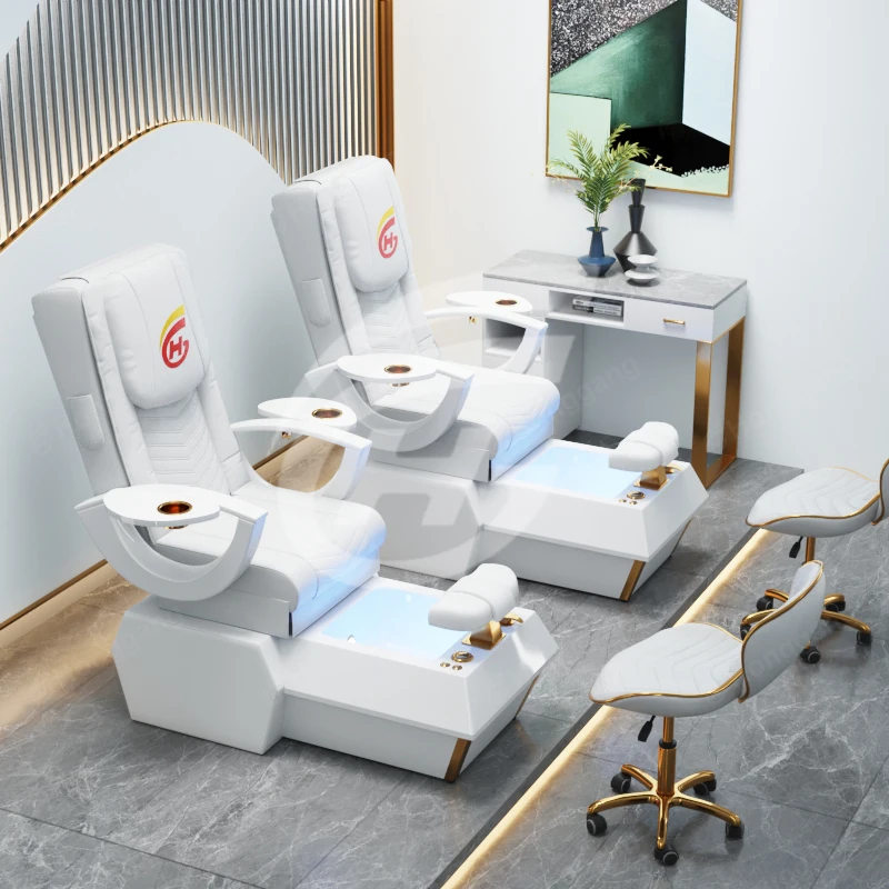 Gold plated massage foot therapy chair, high luxury with massage function, suitable for beauty salons