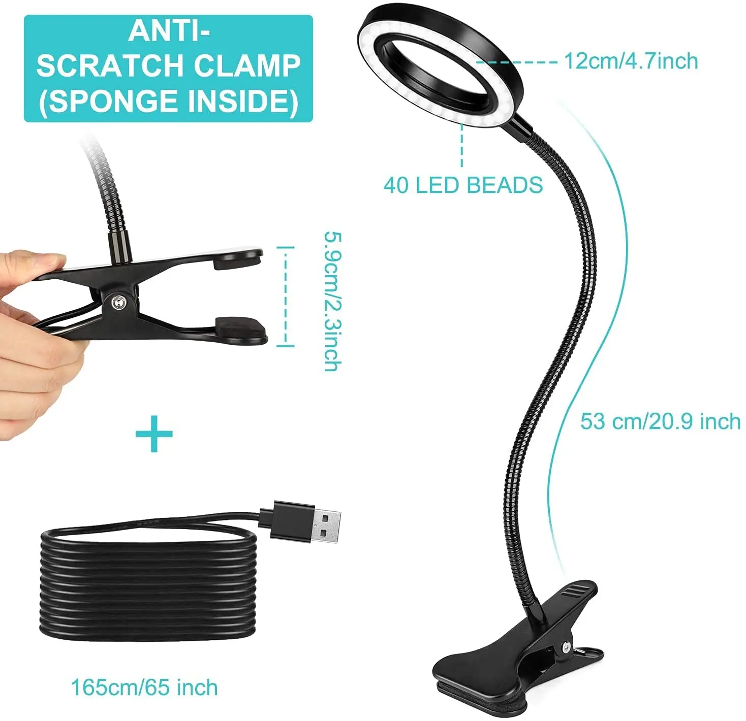 3 вида цветов теплый белый 120 мм лампа для чтения на шее с регулируемой яркостью Светодиодная Лампочка С