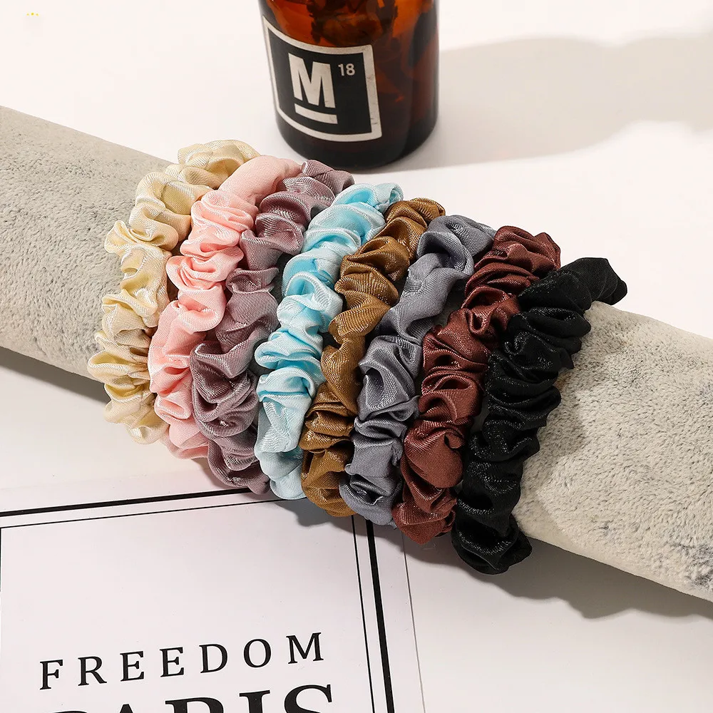 Factory Wholesale Cheap Mini Satin Hair Accessories For Women Fashion Freshen Solid Color Satin Mini Scrunchies