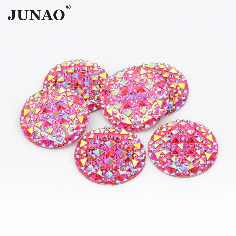 JUNAO Wholesale 8 10 12 14 16 18 20 30mm Non Hotfix Flatback Strass Big Round Crystal AB Resin Rhinestone for Crafts