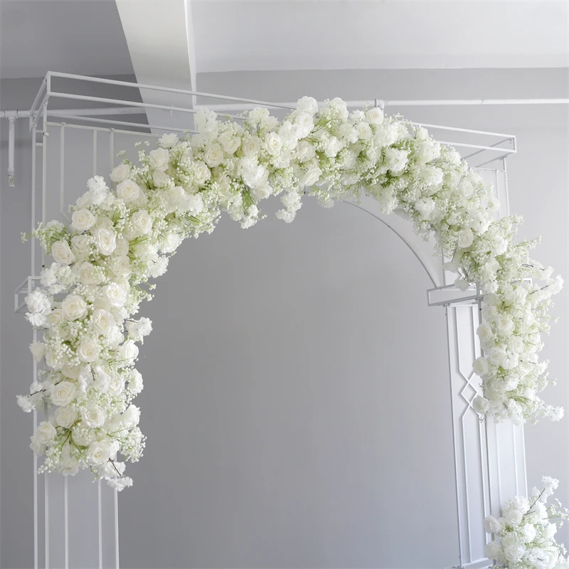 Wholesale LFB2281 White Babysbreath Rose Flower Arch Backdrop Artificial Silk Wedding Floral Decorations for Wedding Party