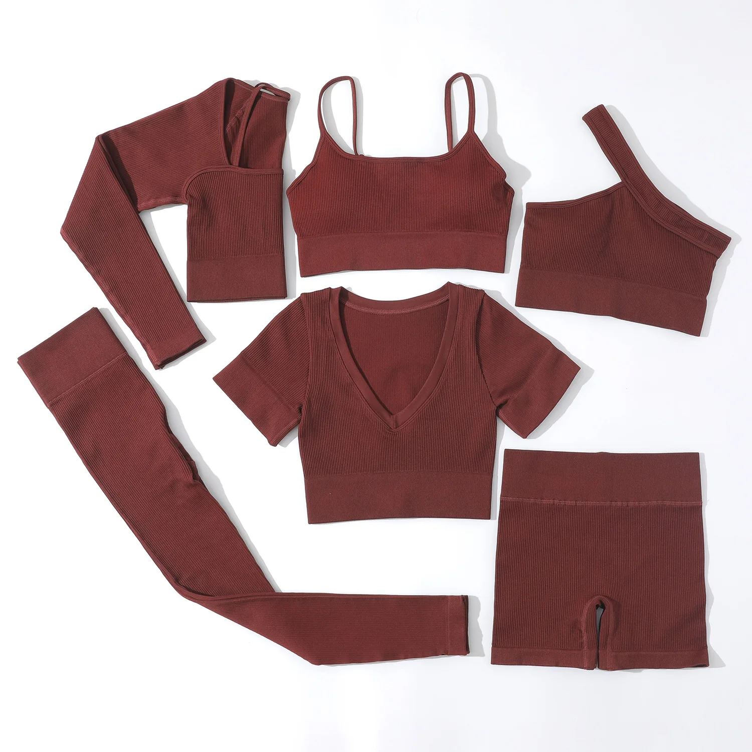 Seamless Latest Wholesale Ribbed Knitted Yoga Wear Workout Long Sleeves Gymwear Shorts Sports Scruch Pant Leggings Fitnesswear