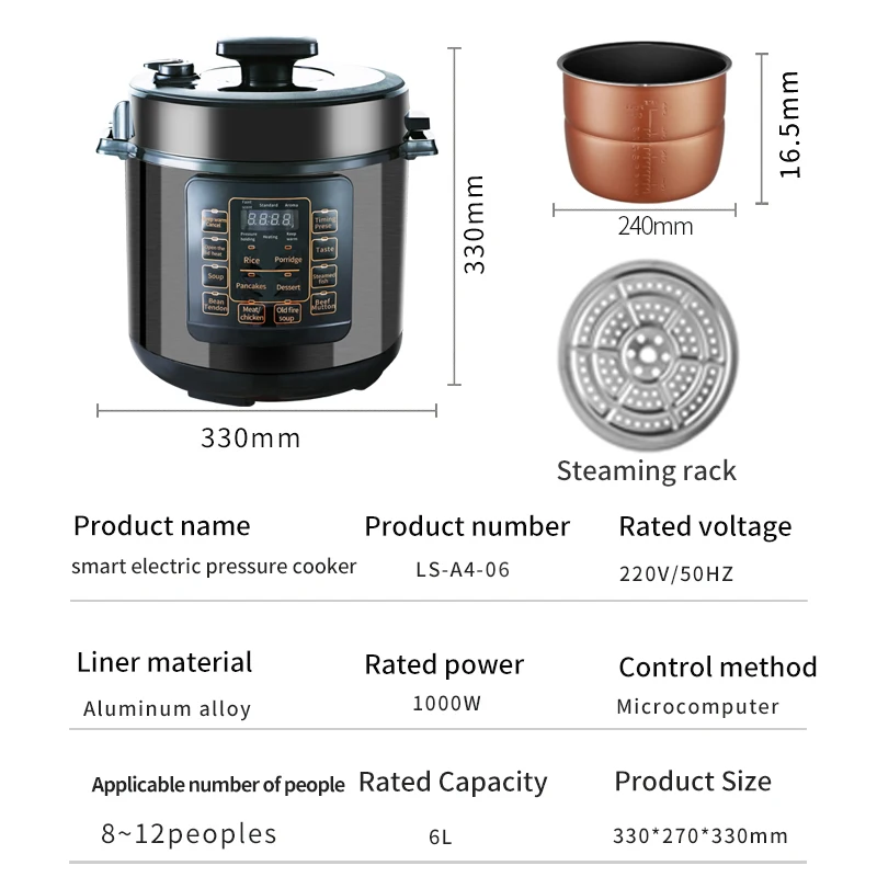 Y707-2 New Design 6L Rice Cooker Electric Multi Smart Cooker Wholesale Large Multicooker Electric Pressure Cooker