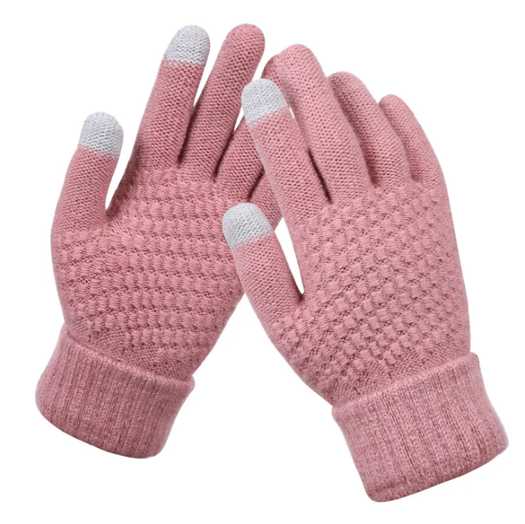 Winter warm touch - screen gloves woolen knitting non-slip outdoor cycling warm five - finger gloves wholesale