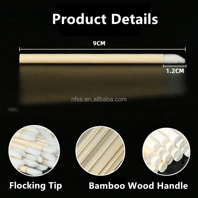 Eco Friendly Disposable Bamboo Stem Handle Flocked Head Lip Stick Gloss Make Up Brush Lip Brush