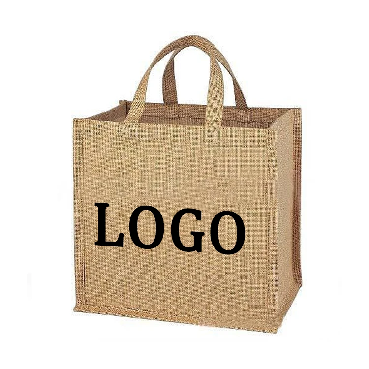 Custom printed wholesale standard size ecological organic natural linen jute fabric tote bags