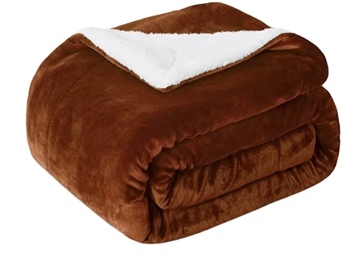 Wholesales 100% polyester  Sherpa fleece double-side super softer luxurious plush throw blanket