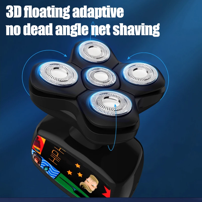 Suttik JK-1368 Graffiti Wireless Charging Shaver IPX6 Waterproof Affordable Multifunctional 5D Bald Head Shaver for Men 6 in 1