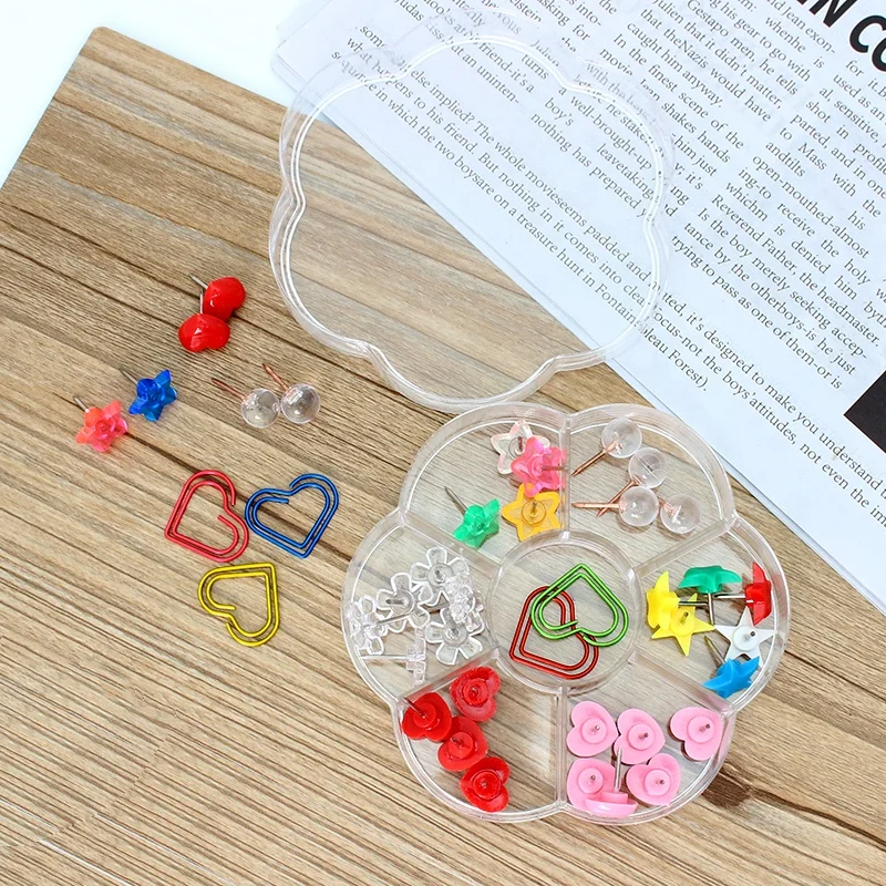 Office Supply Set Cute Push Pins Fancy Shape Paper Clips