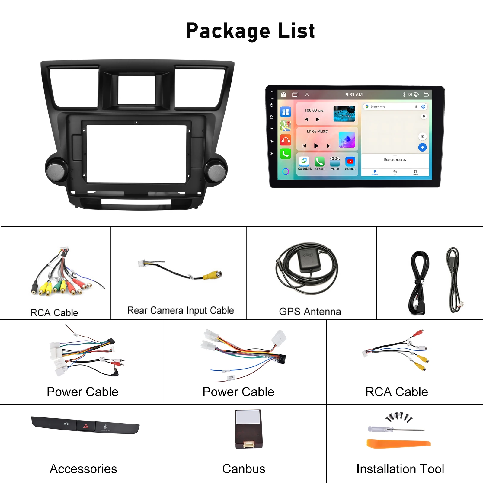 (AU Stock) Podofo 10.1' 4+64G Android Car Stereo Carplay Android Auto For Toyota Highlander 2009-2014 IPS DSP GPS RDS Wholesale