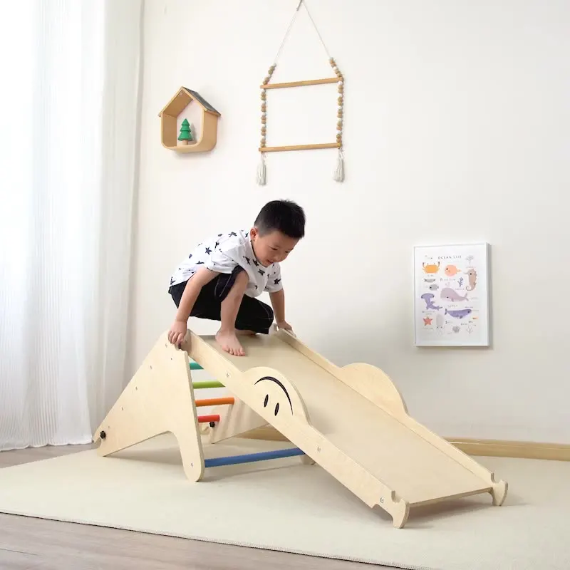 Wooden Triangle Set Toddler Climbing Toys for Indoor & Outdoor with Ramp Arch Montessori Climbing Set for Toddler