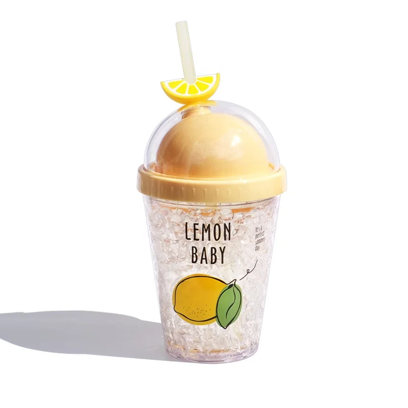 
Girlwill Summer Ice Cup Plastic Insulated Double Wall And Dome Lid Mugs Custom Water Tumbler With Straws And Silicone fruit 