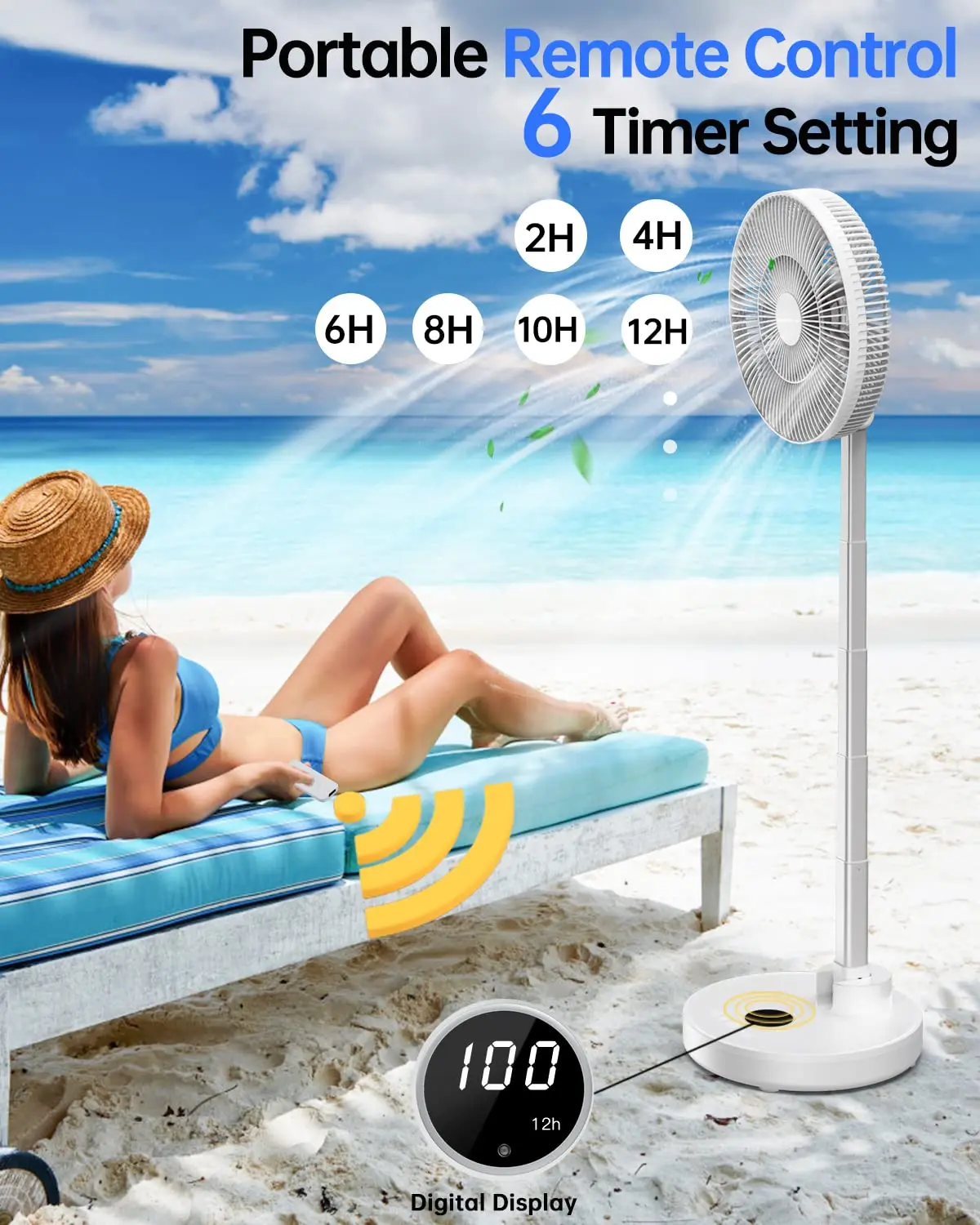 12000mAh Rechargeable Battery Desk Floor Portable Camping Fan Remote Control Foldable Telescopic Pedestal Fan For Home Outdoors