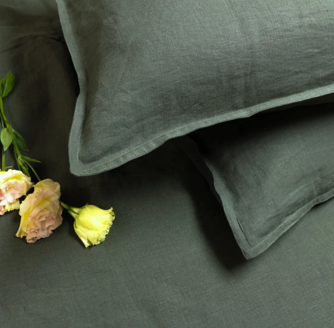 Jasper color Pillowcase Pair Soft Sustainable Moisture-Wricking Cooling 100% Luxury French Flax Linen instant shipment