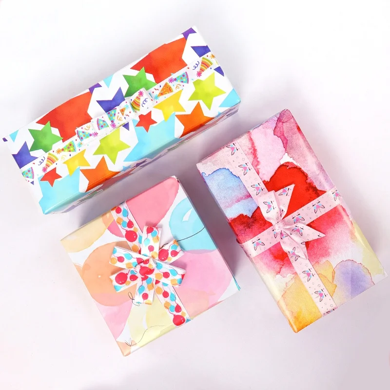 Hot selling  Rainbow Wrap Paper Sheets  Packaging Roll Custom LWC Wrapping Paper Set