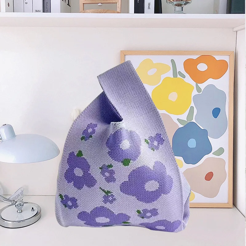 wholesale Small Crochet knitted Handbag Fashion cute Ladies shoulder Knitted knot Tote Bag women wristlets