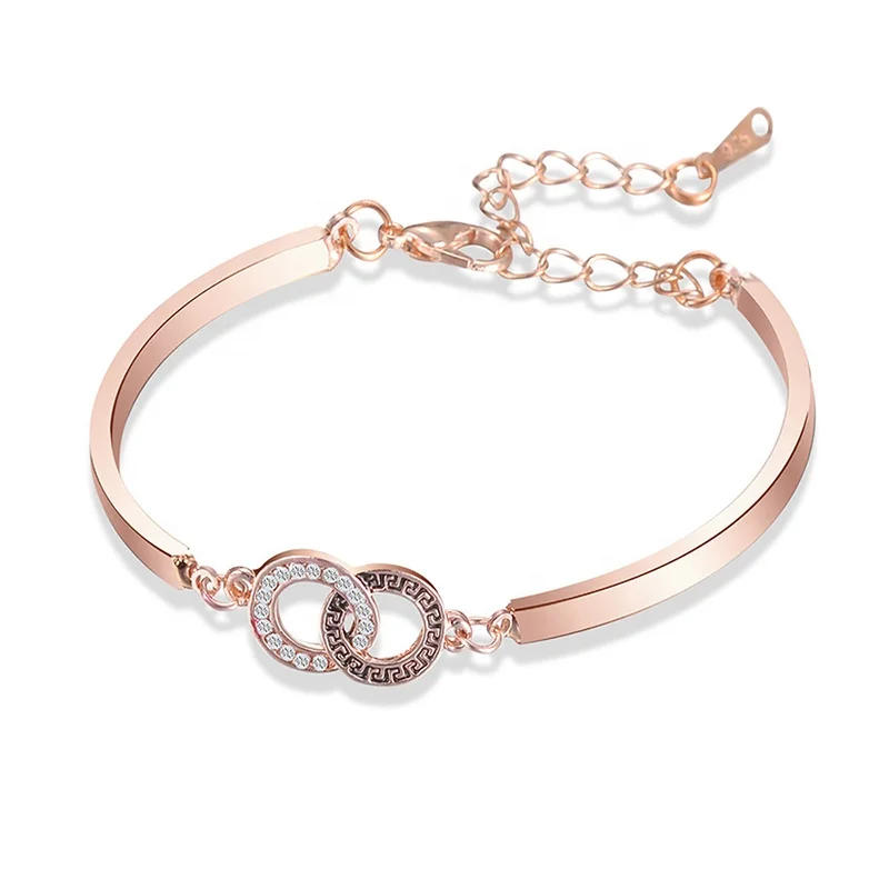 Interlocking Fret And Crystal Circle Charm Bracelet Personalized Bisuteria