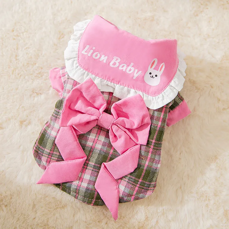 Plus Velvet Princess Bow Puppy Dog Two-legged Cotton Coat Small Medium Dogs Cats Warm Pet Clothes