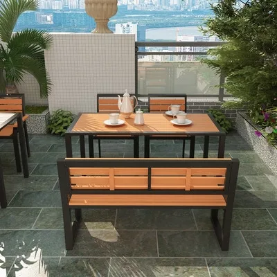 Мебель для патио садовая вилла двор балкон ресторан кафе молочный чайный магазин белый пластиковый деревянный стол садовые