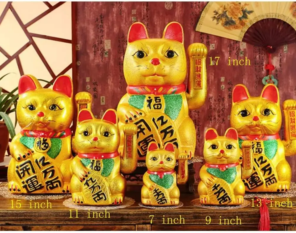 
Large Beckoning Ceramic Maneki Neko Lucky Cat, 7