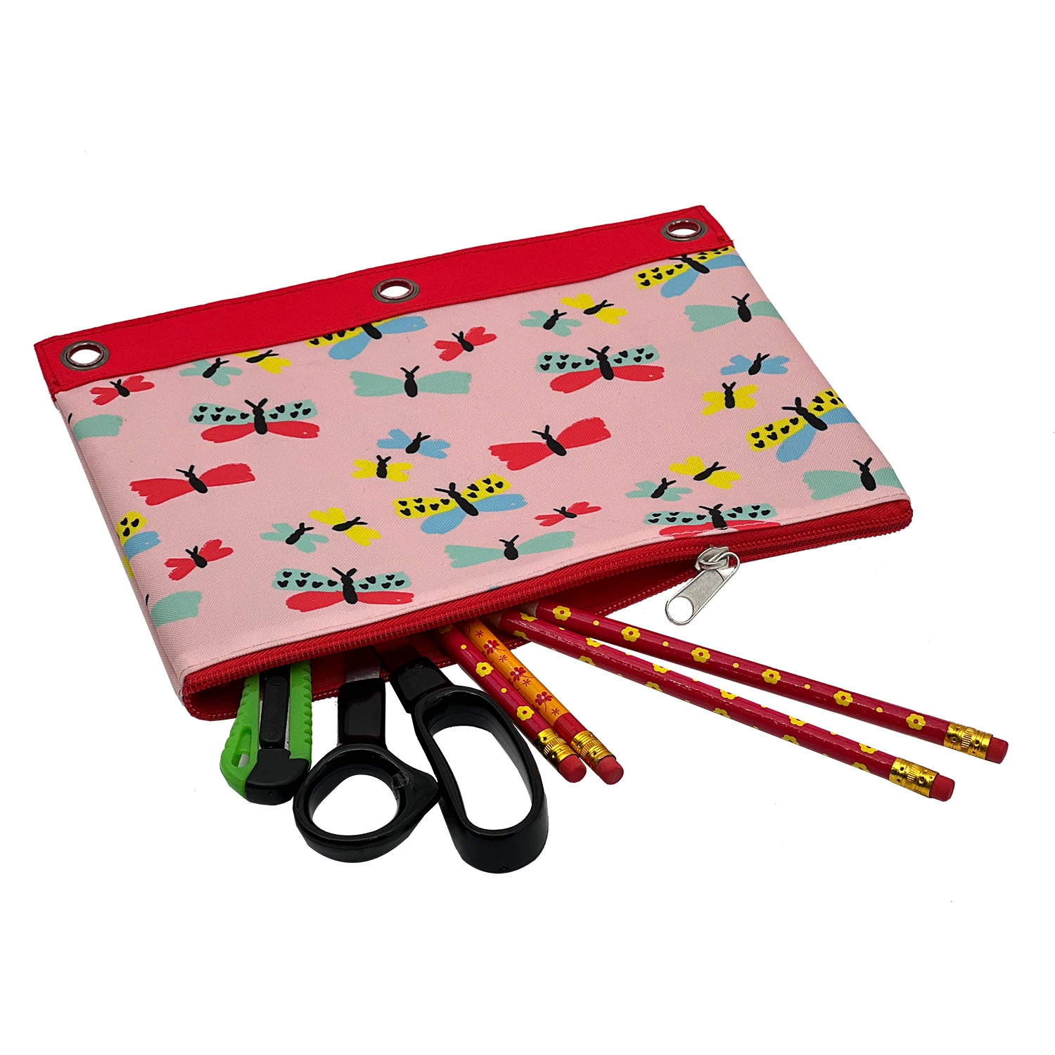 Full Color Printed 420D 3 Ring Binder Cartoon Cute School Pencil bag Color Pencil Case custom Pen Case