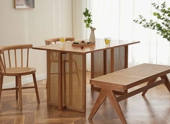 Rattan weaving dining table retro and simple solid wood table Wood Kitchen Restaurant dining table