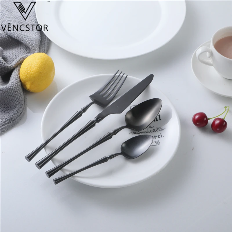 Titanium Matte Black Plated Cutlery Stainless Steel Flatware Set Silverware For Sale