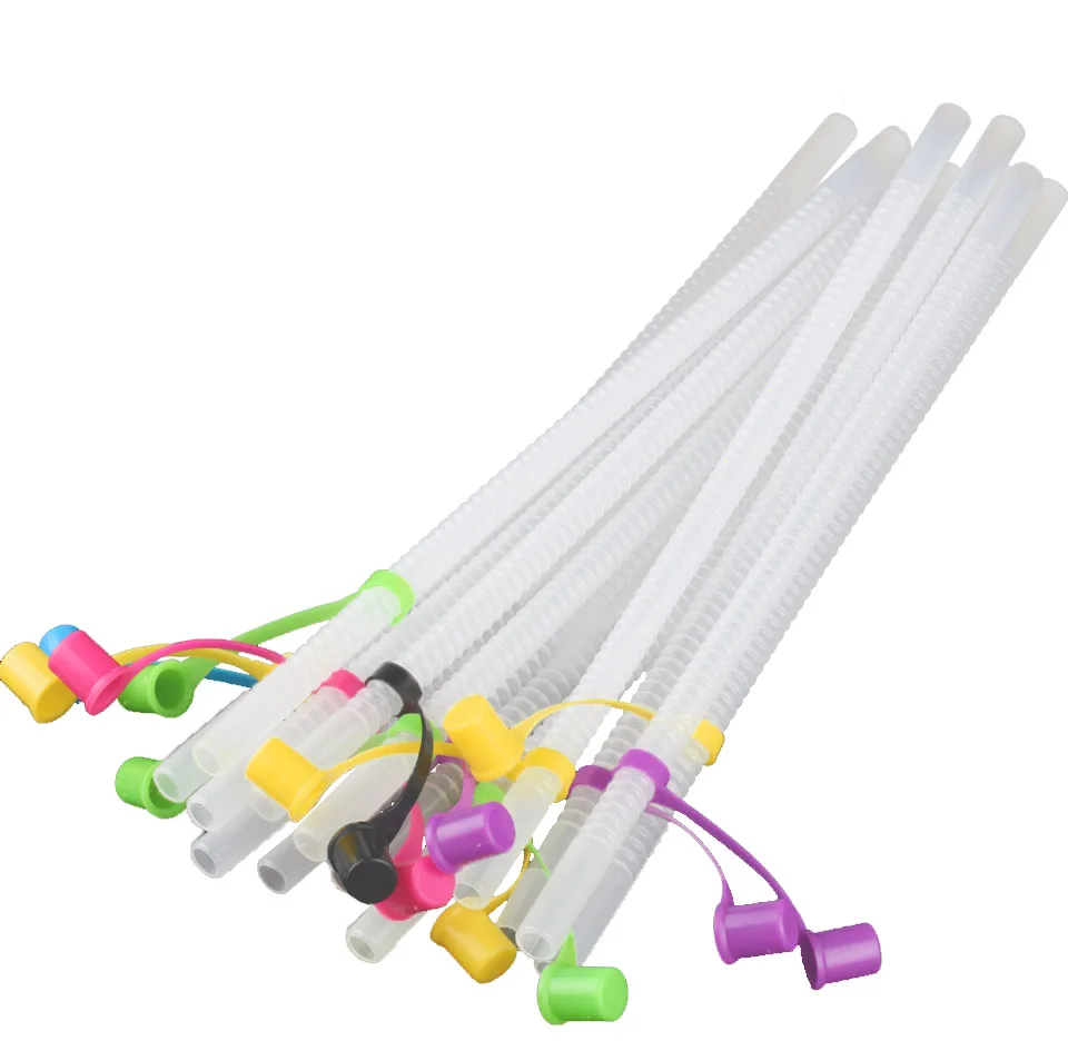 Reusable Plastic Drinking Straw With Lid Cover Colorful Decorative Straws Eco-friendly Drinking Tubes for Mason Jars Tumblers