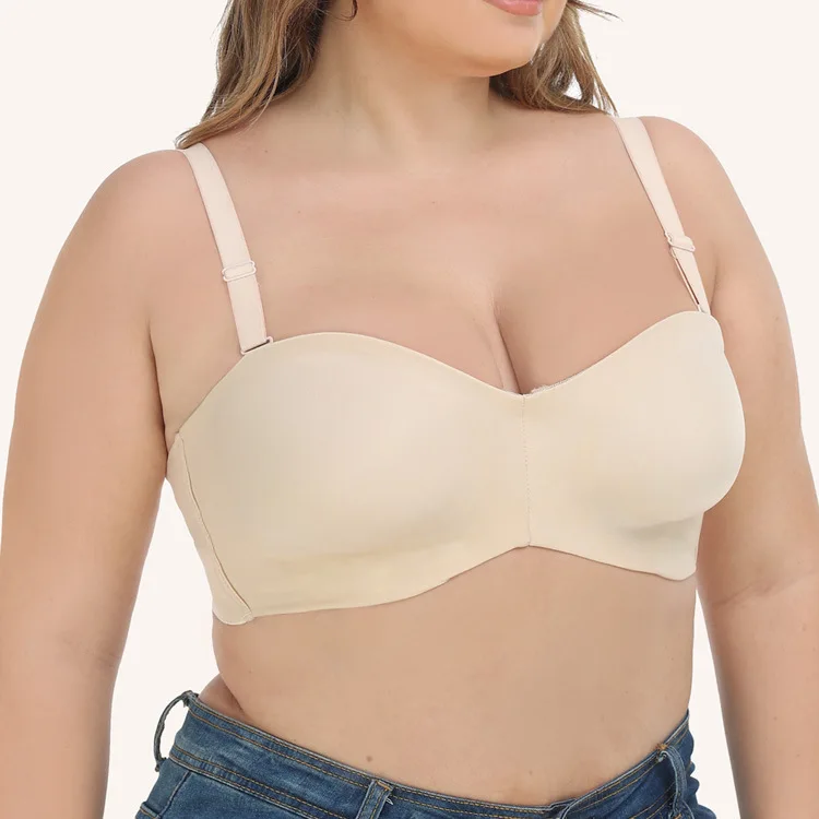 34 36 38 40 42 44 46 BCDEFG Cup Underwire No Sponge Strapless for Women Non-Slip Bra Tube Top Bra Smooth Plus Size for Wedding